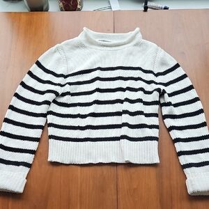 J. Crew Black and White Striped Turtleneck Sweater